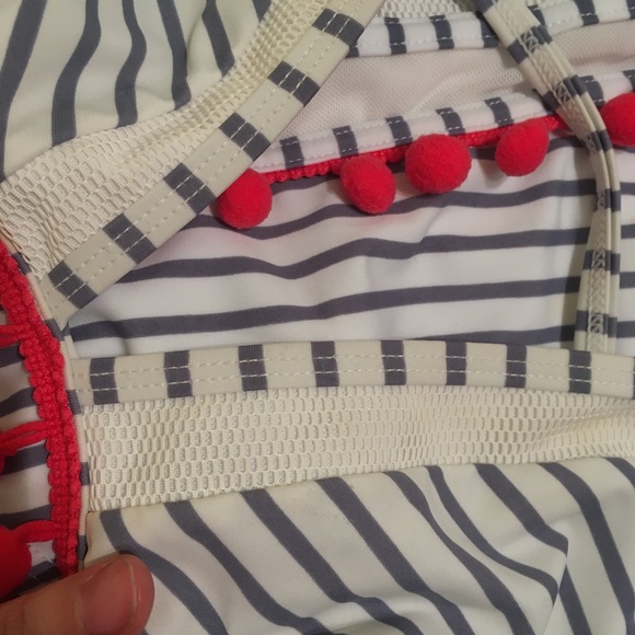 Cocoship Mesh Striped High Waist Bikini Set - Picture 4 of 4